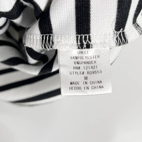 Ellison Medium Navy Blue White Striped Roll Tab Short Sleeve Sheath Dress Pocket - Picture 6 of 7